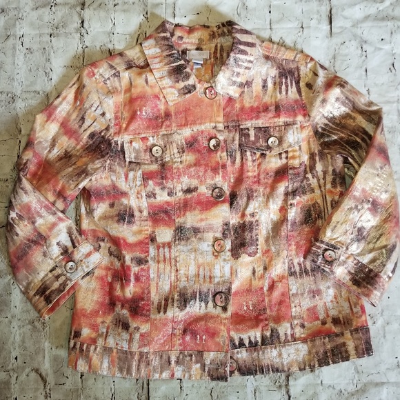 Chico's Jackets & Blazers - Chico's Linen Abstract Artist Shimmering Gold NWOT